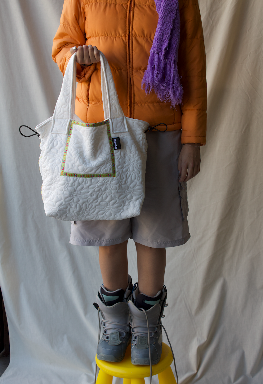 Flower Quilted Tote White